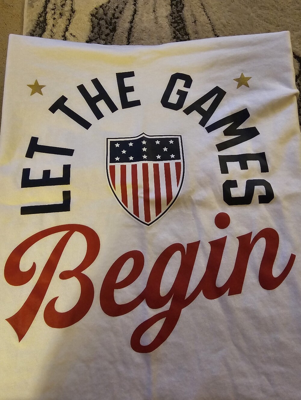 Team USA Let The Games Begin Graphic T Shirt Women's LG White Olympic Apparel